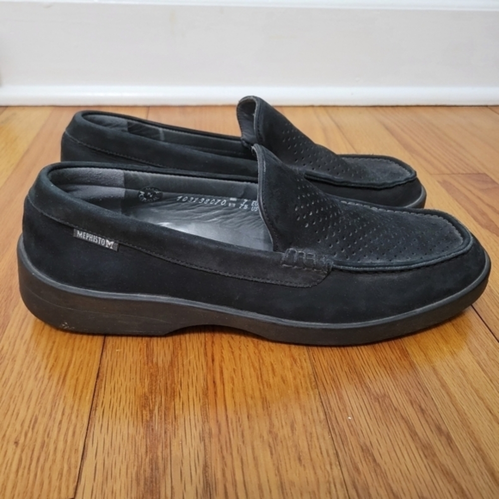 Mephisto Men's Perforated Suede Leather Black Loafers w/ shock absorber Size 7.5